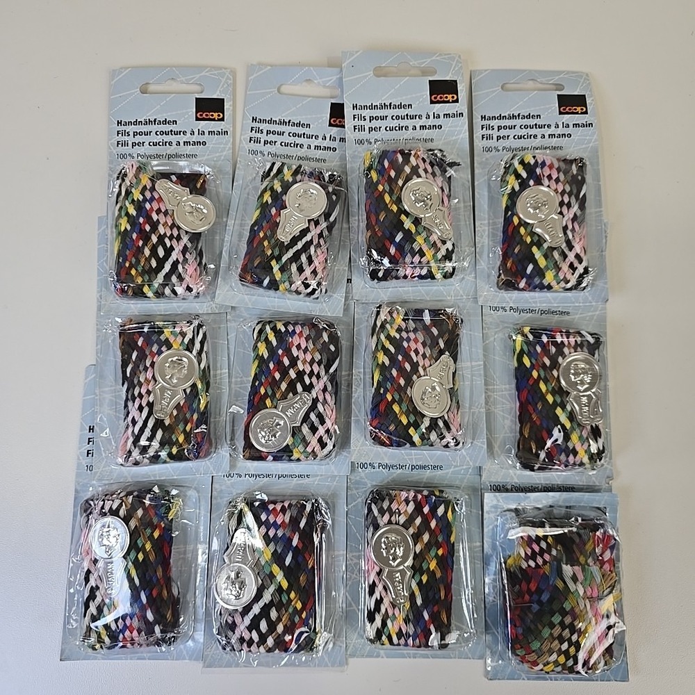 Vintage Swiss Hand Sewing‎ Thread Bundle of 12 Multicolor Braid Coop PolyItaly